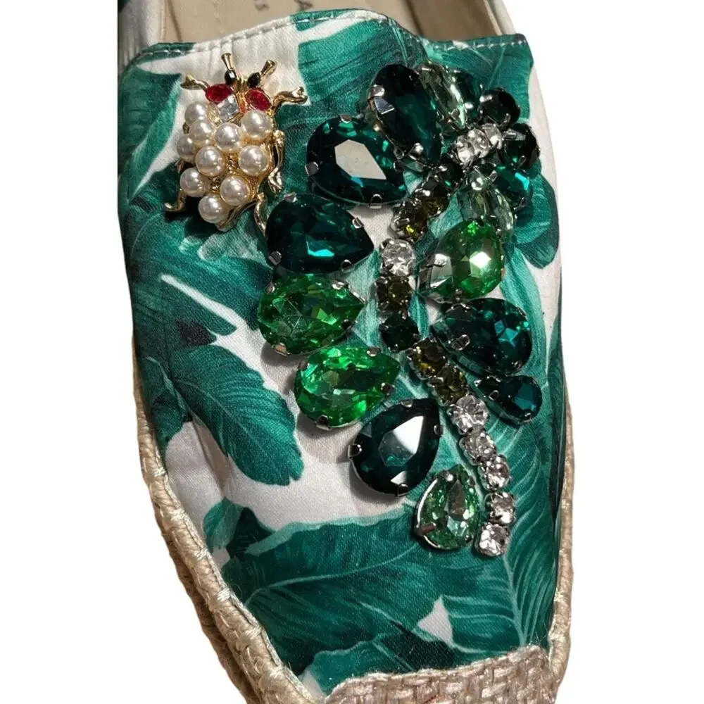 Chinese Laundry Blingy Slip On Espadrilles Sz 7 Green White Resort Tropical Tiki